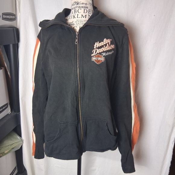 Harley-Davidson Jackets & Blazers - Harley Davidson Black and Orange Zip-Up Jacket XL
